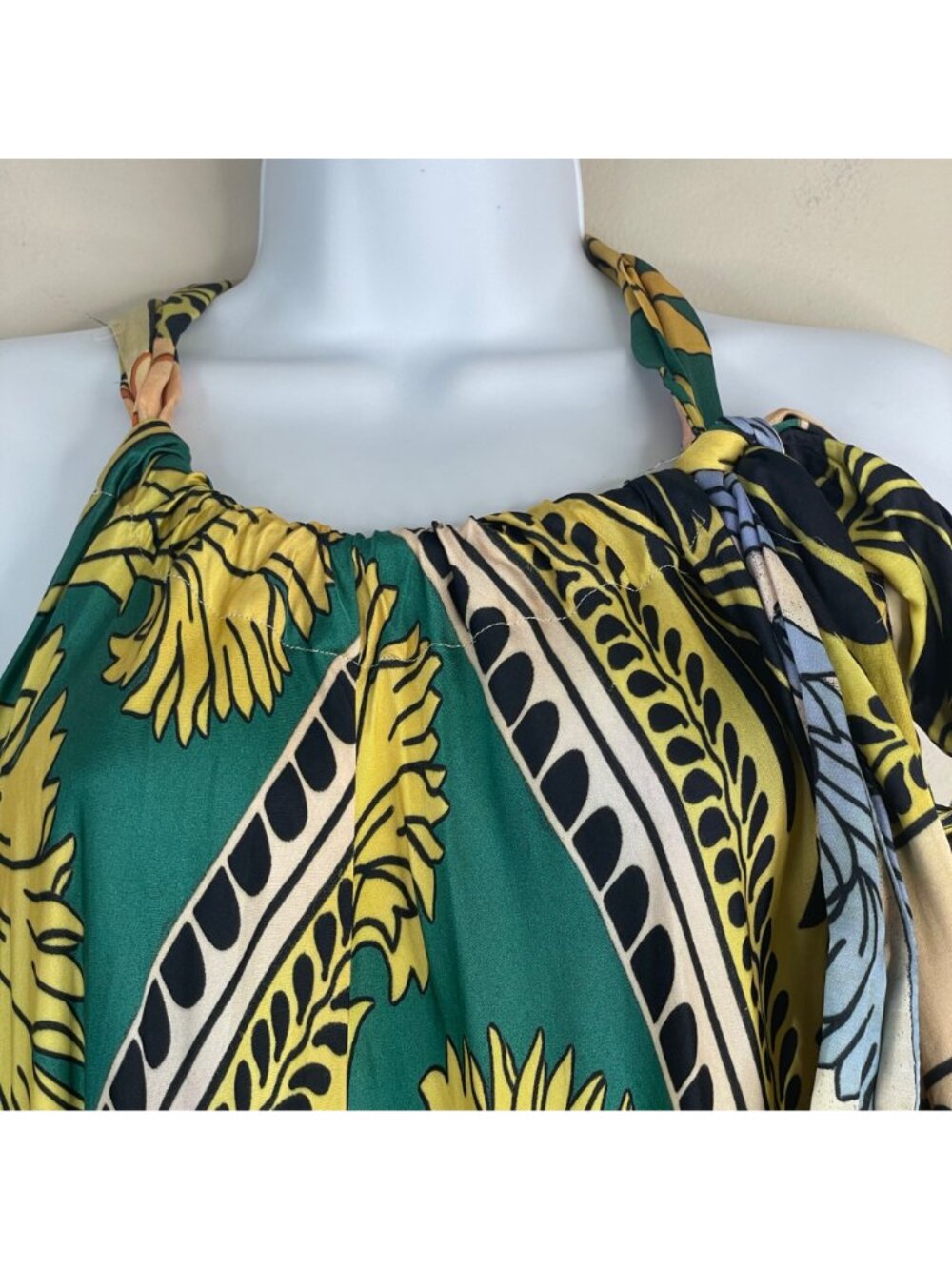 Zara Maxi Dress Womens XLarge Resort Halter Satin Silky Exotic Mixed Print Long - Picture 4 of 16